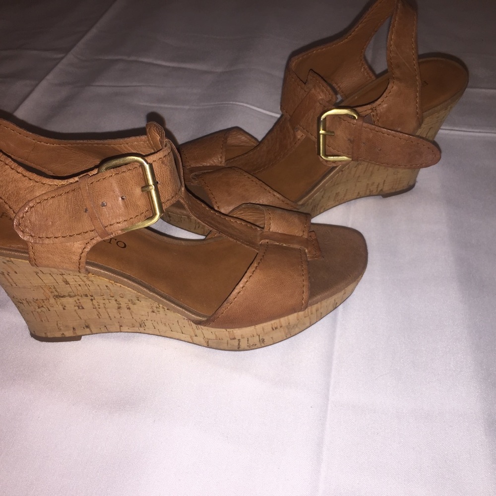 Franco Sarto brown ankle strap wedges